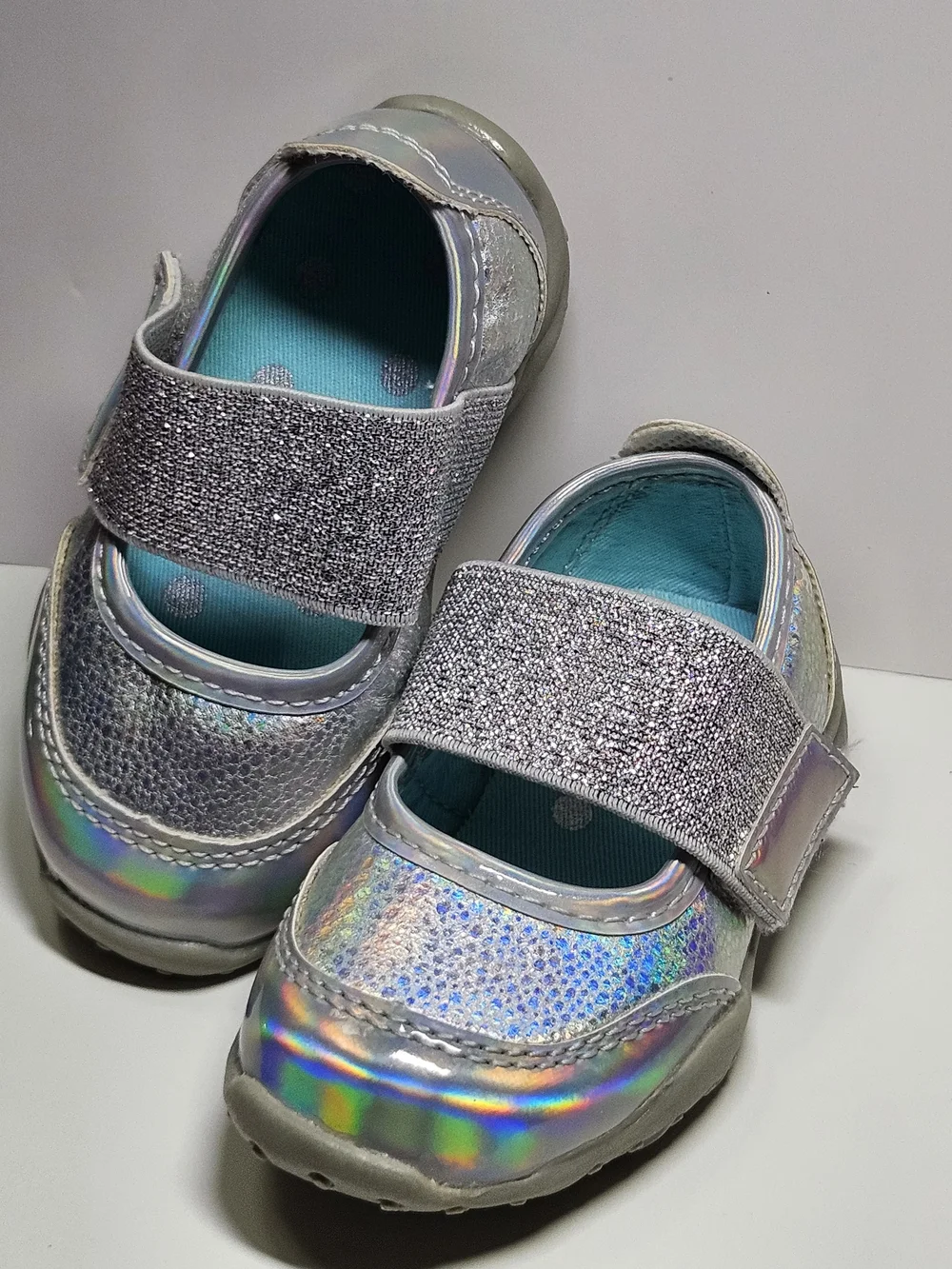 Kids Silver Holographic Mary Jane Shoes with Glitter Strap